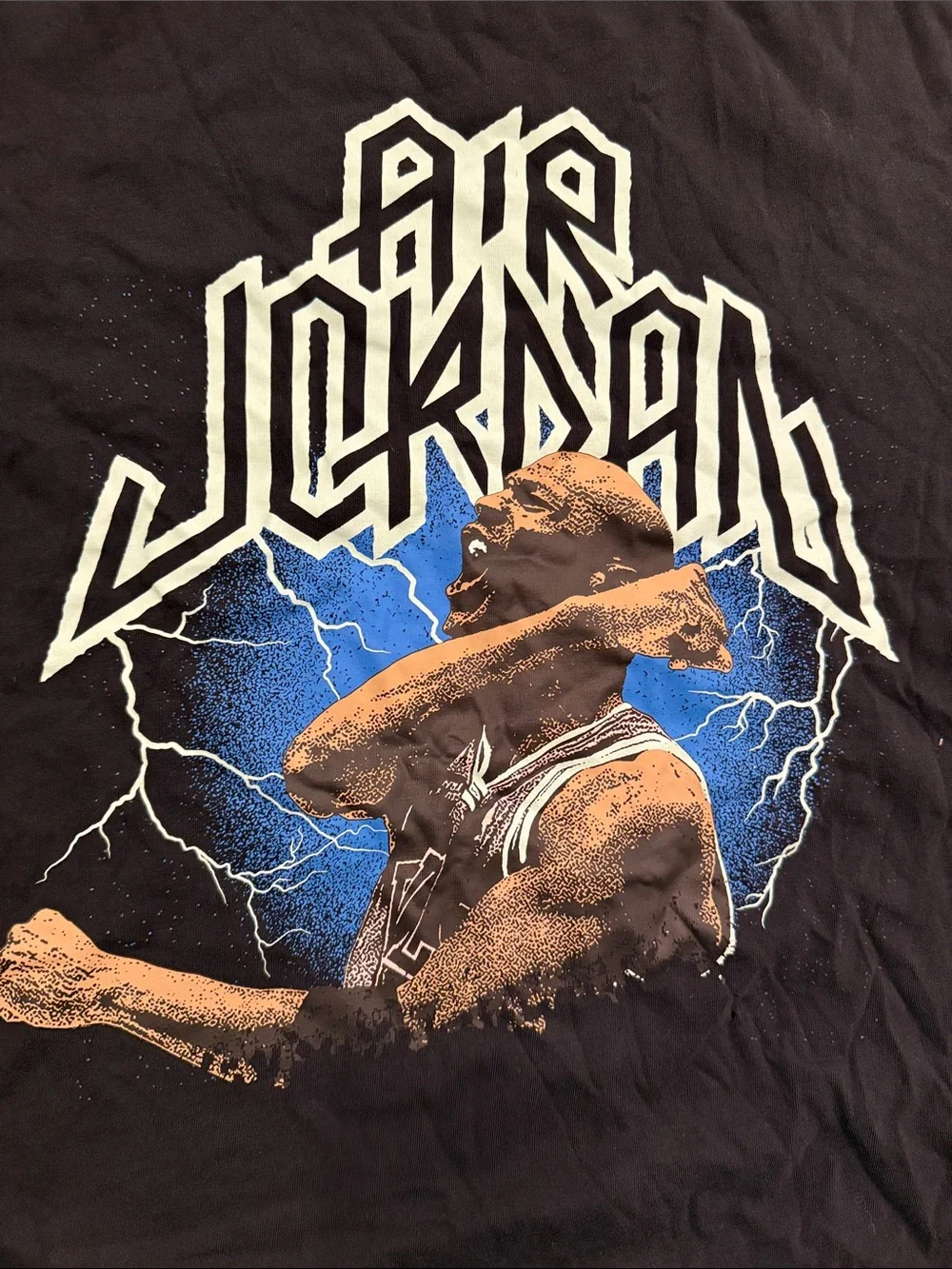 Jordan Black Graphic Tee with Blue and Cream Print xxl